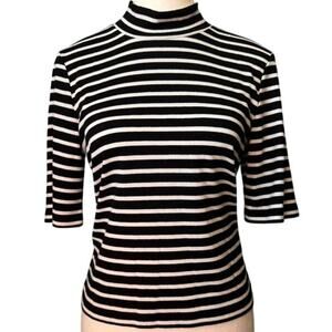 Maeve by Anthropologie Sweater Women's Black White Striped Mock Neck - Large